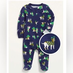 Nwt 3-6 m 0-3 mos first St patricks day dogs sleeper footie pajamas old navy uni